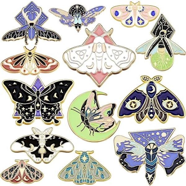 13 Pieces Pins Butterfly Moth Backpack Pins Jackets Clothes Insect Pins for Backpacks Cool Lapel Pin Steampunk Badge Small Pins