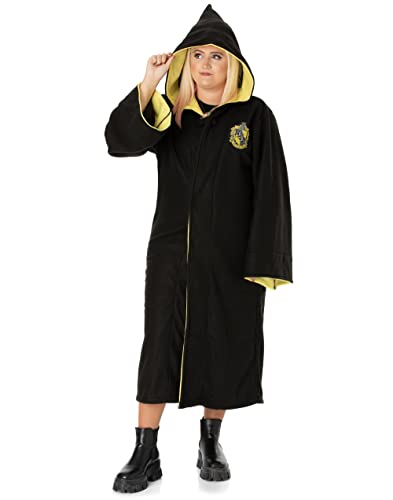 Harry Potter Adults Cloak Dress Up | Gryffindor Slytherin Hufflepuff OR Ravenclaw Hogwarts House Cape Replica Costume Options | Womens Mens Fancy Dress One Size - Hufflepuff