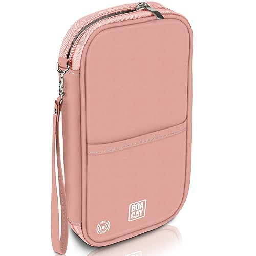 BOACAY Travel Document Organizer with RFID, Family Passport Holder, Wallet for Women & Men, Portable & Waterproof Case for Cards, Boarding Pass, Money - One Size - Dusty Rose