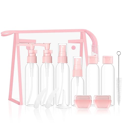 Morfone Travel Bottles kit, TSA Approved Travel Size Containers for Toiletries Leak Proof Refillable Liquid Travel Accessories with Toiletry Bag for Cosmetic Shampoo Conditioner Lotion - Pink