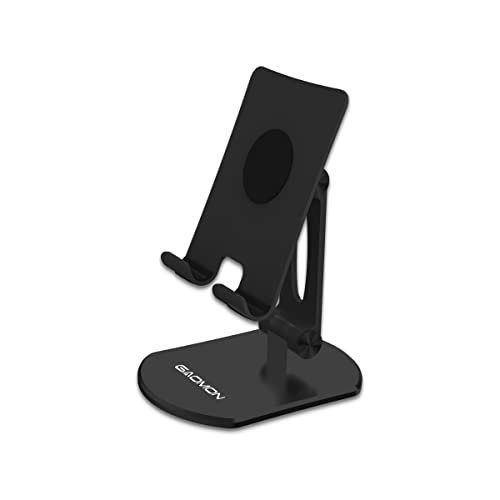 GAOMON GMS03 Black Coated Aluminum Cell Phone Stand Adjustable & Foldable Phone Holder Dock Compatible with All Mobile Phones iPhone iPad Tablet