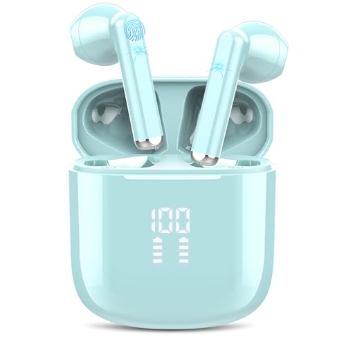 Wireless Earbuds, Mini Bluetooth 5.3 Headphones HiFi Stereo, Wireless Earphones with ENC Noise Cancelling Mic, Touch Control, Type-C Charging, IPX7 Waterproof in Ear Wireless Headphones Blue - Blue