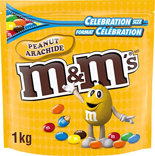 M&M's Peanut Milk Chocolate Candies, Party Size Share Bag, 1KG VALUE SIZE - Peanut