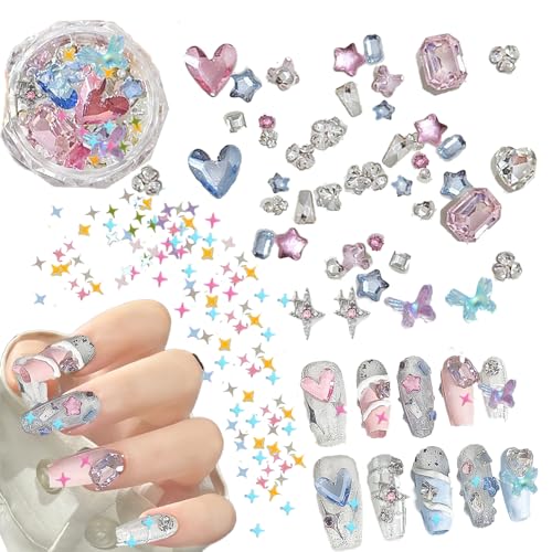 Sylphicore Nail Mix Rhinestones DIY Decorations Manicure Accessories Colorful Crystals Star Heart Butterfly Geometry Design Sparkle Art 3D Set Crystal Crafts