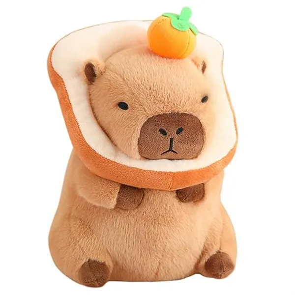 shownicer Plüschtier Capybara Kuscheltier Stofftier Kawaii Capybara Plüsch Kissen Spielzeug Wurfkissen Geschenk für Kinder Mädchen 3+ Jahre (Brot&Orange, 30cm) - Brot&orange - 30cm