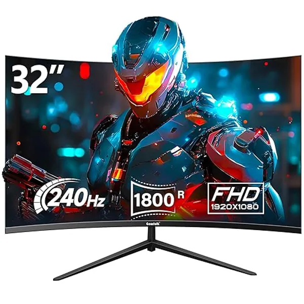 Gawfolk Gaming Monitor 32 Zoll Curved, 240Hz PC Bildschirm Full HD 1080P, Rahmenloses 1800R Gebogenes Computerbildschirm unterstützt VESA - 32 Zoll - FHD 240Hz Monitor