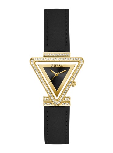 Gold Black Fame Crystal Leather Watch | ONE SIZE