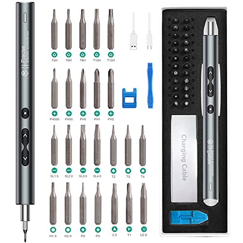 ORIA Electric Screwdriver, (New Version) 28 in 1 Mini Electric Screwdriver Set, Rechargeable Repair Tools Kit, Precision Screwdriver with Type-C Charging, for Smartphones,Toys, PC - Silver 28 in 1
