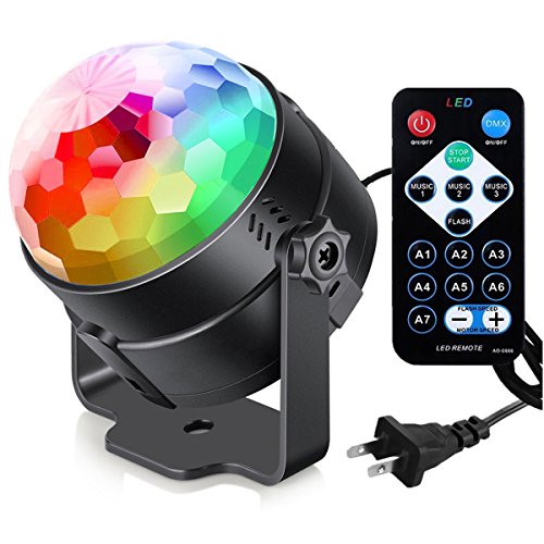 Sound Activated Party Lights with Remote Control Dj Lighting, Disco Ball Strobe Lamp 7 Modes Stage Light for Home Room Dance Parties Birthday Karaoke Halloween Christmas Wedding Show Club Decorations - Black