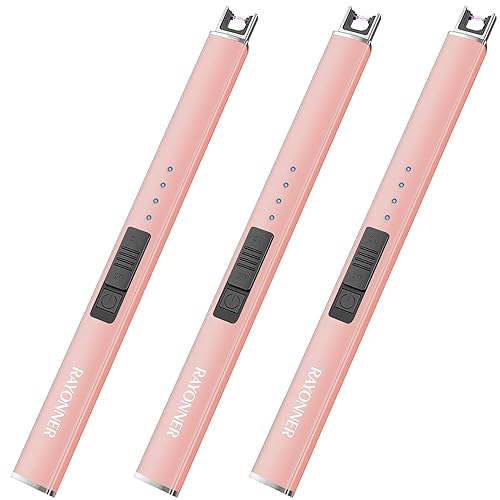 RAYONNER Lighter Electric Lighter Candle Lighter USB Lighter Rechargeable Flameless Plasma Windproof Pocket Size for Candle Cooking BBQ Firework (Rose Gold, 1 Count (Pack of 3)) - Rose Gold - 1 Count (Pack of 3)