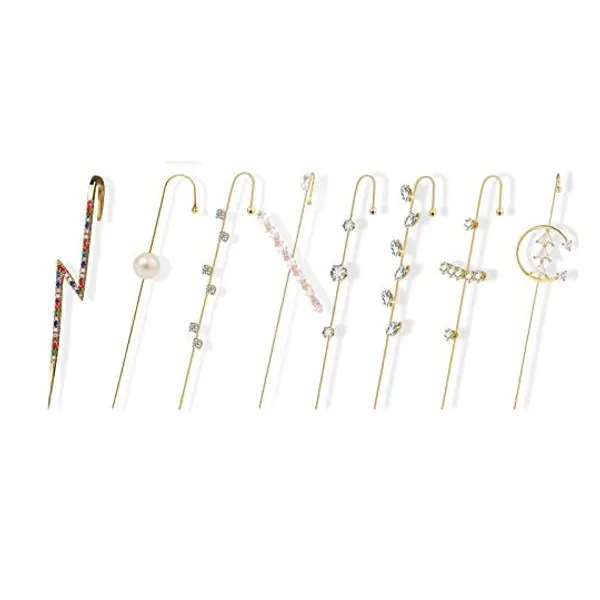 
                            4pcs Ear Cuff Crawler Hook Earrings Piercing Ear Wrap Gold Pearl Cubic Zirconia Hoop Earrings Gift for Women Girls
                        