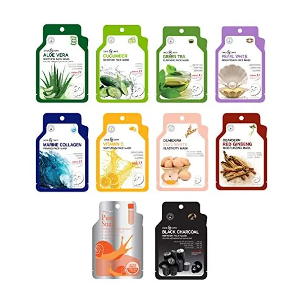 
                            Moisturizing Sheet Masks Skincare - Various Solution Facial Masks (10 Sheets) - Soothing, Firming, Purifying, Moisture, Nurturing, Brightening, Elasticity - Best of The Best Collections (10 Best Assorted) (Package May Vary)
                        