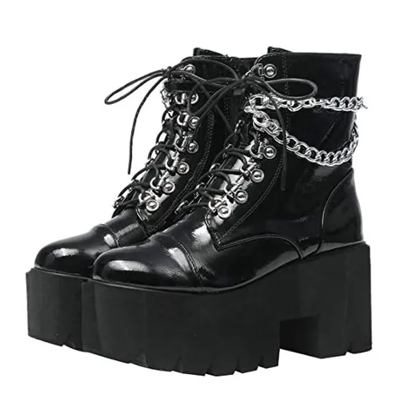 
                            Caradise Womens Goth Platform Combat Punk Boots Chunky Heel Lace Up Ankle Booties
                        
