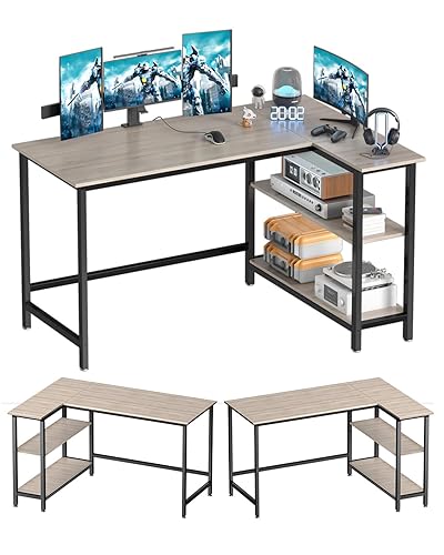 WOODYNLUX L Shaped Computer Desk - 43 Inch Home Office Desk with Shelf, Gaming Desk Corner Table for Work, Writing and Study, Space-Saving, Gray - Grey - 43 inch