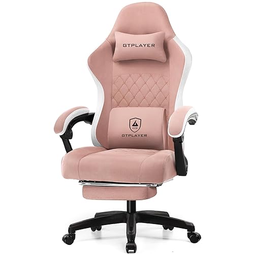 GTPLAYER Gaming Chair, Computer Office Chair with Pocket Spring Cushion, Linkage Armrests and Footrest, High Back Ergonomic Computer Chair with Lumbar Support Task Chair with Footrest - Pink