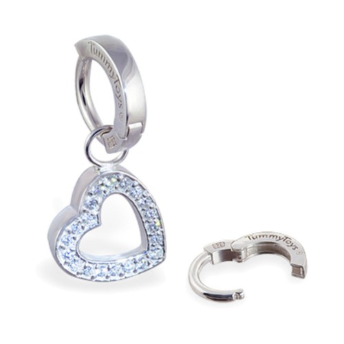TummyToys Pave Cz Heart Swinger Charm On Plain Belly Ring Sexy Navel Rings for Your Body Piercings