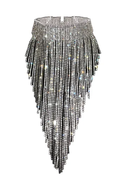 Qiaose Stunning Rhinestone Bib Choker Necklace Women Statement Necklace Long Chain Necklace - Silver