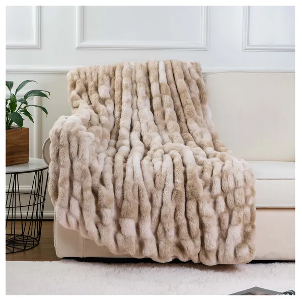 Luxurious Soft Beige Faux Fur Blanket