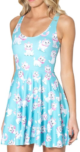 QZUnique Women's Cartoon Printed Stretchy Sleeveless Pleated Fit and Flare Skater Dress