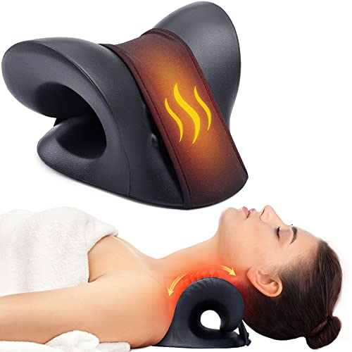 Cozyhealth Neck Stretcher for Neck Pain Relief, Heated Cervical Traction Device Pillow with Graphene Heating Pad, Neck and Shoulder Relaxer for TMJ Pain Relief and Cervical Spine Alignment (Black) - Black