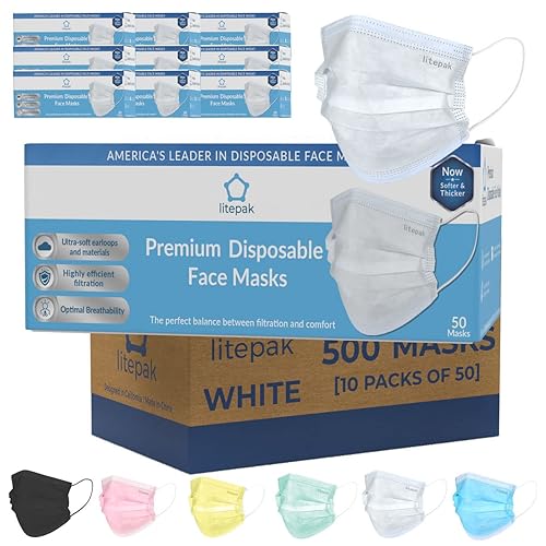 Litepak 500pcs Premium Disposable Face Mask SOFT 3ply Nose Wire - White-500pcs