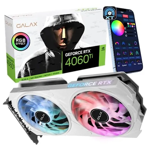 GALAX GeForce RTX™ 4060 Ti EX White 1-Click OC, Xtreme Tuner App Control, 8GB, GDDR6, 128-bit, DP*3/HDMI 2.1/DLSS 3/Gaming Graphics Card