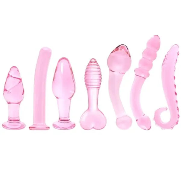 Rbenxia 7 Types Set Crystal Glass Anal Plug New Top Unique Design Sex Toy Adult Products Crystal Glass SM G-spot Pleasure Anal Butt Plug Stimulator (Style 4)
