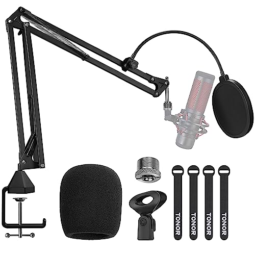 Support de Microphone, TONOR Bras de Suspension à Ciseaux Réglable avec Filtre anti-pop, Pince à Micro, Pince de Fixation pour Micros Hyperx QuadCast, Blue Yeti, Rode, Elgato etc. Microphone (T20) - m