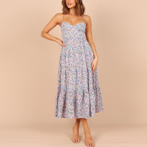 Womens Sweetheart Open Back Floral Dress - M