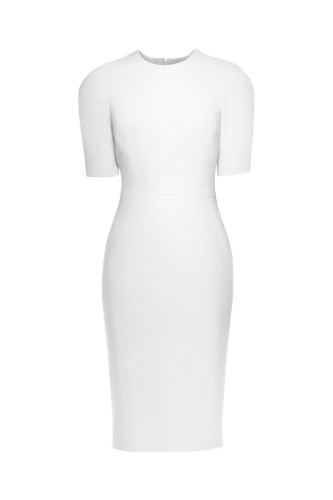 Double Knit Puff Sleeve Pencil Dress - 10 / White