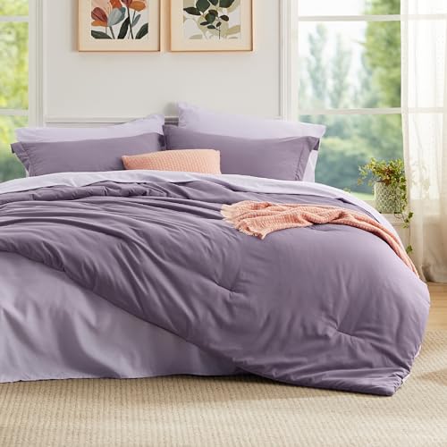 Bedsure Grayish Purple Full Size Comforter Sets - Bedding Sets Full 7 Pieces, Bed in a Bag Bed Sets with Comforter, Sheets, Pillowcases & Shams - Full - 13 - Grayish Purple
