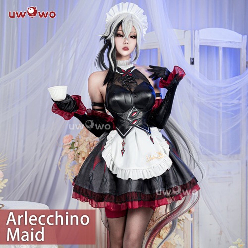 Uwowo Genshin Impact "The Knave" Arlecchino Maid Dress Cospaly Costume - 【In Stock】M