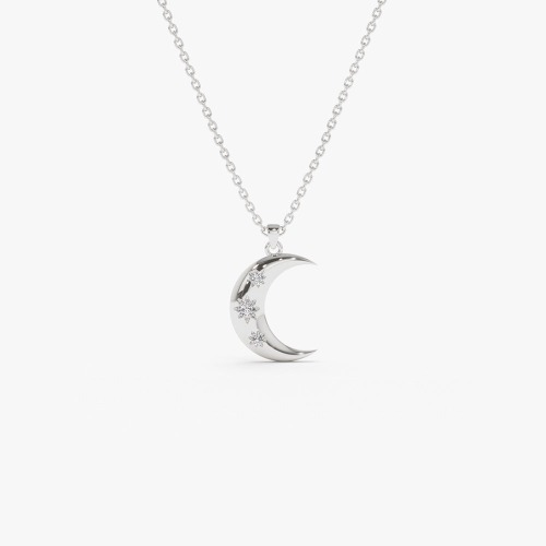 Crescent Diamond Necklace 14K White Gold 