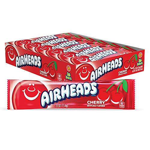 Airheads Halloween Trick or Treat Candy Full Size Bars, Cherry Flavor, Individually Wrapped Bulk Candy for Adults & Kids, Taffy, Non-Melting, Party (Pack of 36 Bars) - Cherry - 36 Count (Pack of 1)