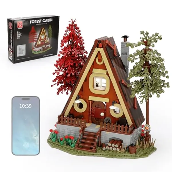 QLT A-Frame Cabin Building Set, Wooden Forest House with LED Lighting Kit, Gift for Adults, Compatible with Lego Adult Cabin (1689 Pcs)