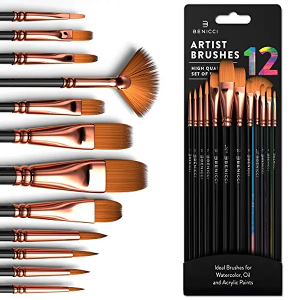 Professional Artist Paint Brush Set of 12 - Painting Brushes Kit for Kids, Adults Fabulous for Canvas, Watercolor & Fabric - for Beginners and Professionals - Great for Water, Oil or Acrylic Painting
