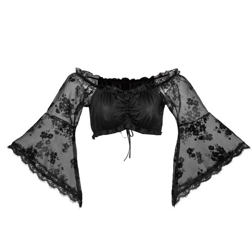 'Draculina' Black Alt Lace Crop Top Size S-6XL - Black / S