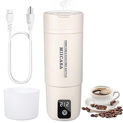 MIICASA Travel Electric Kettle, Portable Small Tea Coffee Maker Kettle with Waterproof Boot, 6 Temperature Controls Water Heater Boiler, 304 Stainless Steel Auto Shut-Off Boil Dry, 17oz (Round White) - Round White