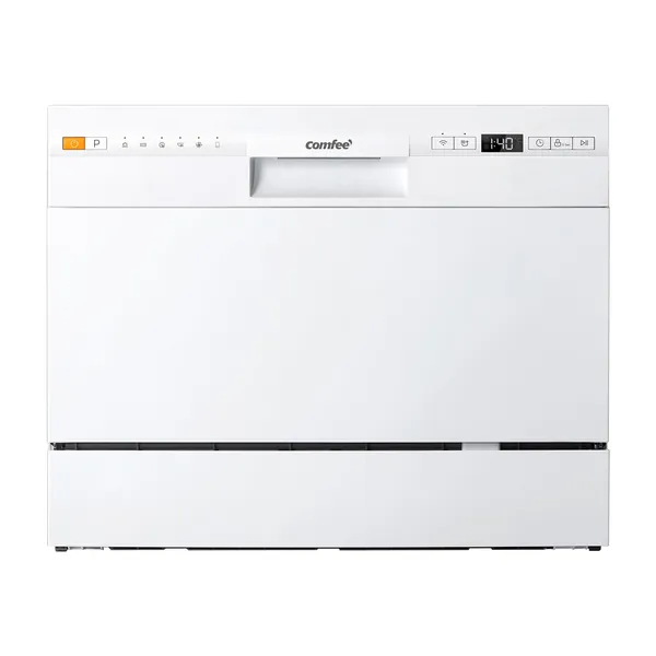 COMFEE' Dishwasher 6 Places Compact Dishwasher Tabletop with 7 Programe Super Quiet Rapid Wash ECO 70 C°Hygiene Wash, Flexible Installation Wi-Fi Function APP Control- White
