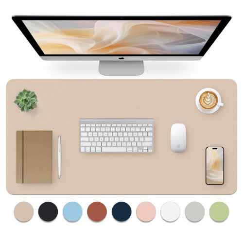 Bloss Leather Desk Pad, Mouse Pad, Non-Slip Desk Protector Mat, Leather Desk Blotter, Computer Desk Pad, Waterproof Desk Mat for Office Home Decor - Beige (31.5×15.7 Inches) - 79.5 x 15.7 سم - Beige