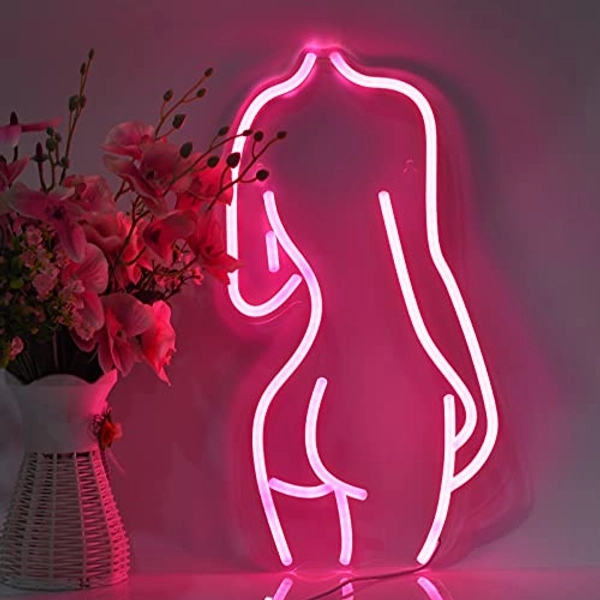 Lady Back Neon Signs LED Night Lights USB Connected Decorative Sign Bedroom Man Cave Room Bar Pub Store Club Garage Home Party Wall Art Decoration (17X8.5inches,Pink)