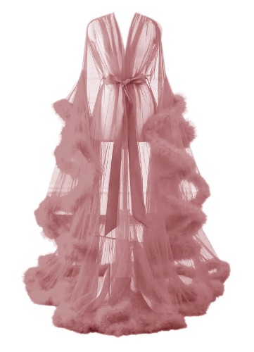 Changuan Sexy Feather Robe Long Fur Tulle Maternity Photoshoot Bridal Robe Lingerie Sleepwear