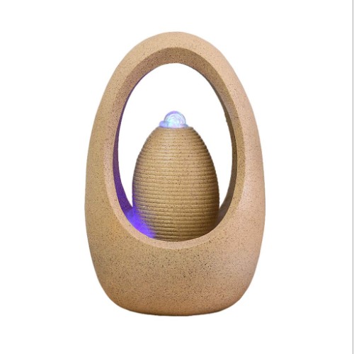MYBA Indoor fountain Waterfall Fountain Desktop Fountain Handcrafted Natural Faux Resin Exterior with LED Lights，Patio and Home Decoration Desktop fountain (Color : Beige) - Beige