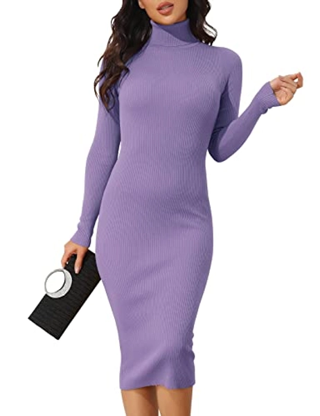 ninovino Women's Turtleneck Ribbed Knit Long Sleeve Slim Fit Sweater Dress