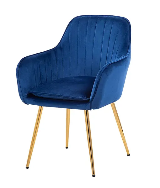Angela - Dining Room Chair Luxury Living room Chair Makeup Chair Multipurpose Chair Velvet Fabric with gold Legs (Blue)