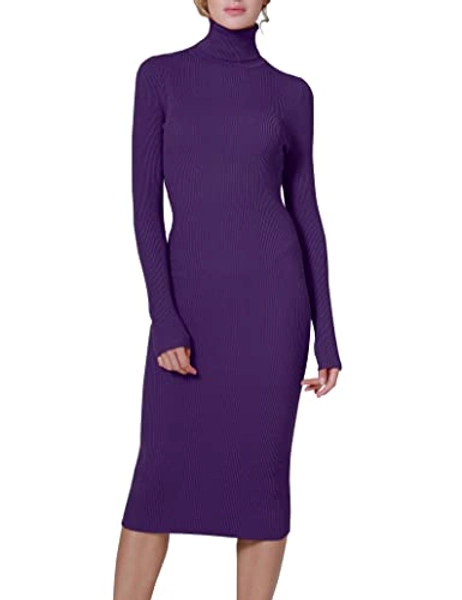 ninovino Women's Turtleneck Ribbed Knit Long Sleeve Slim Fit Sweater Dress