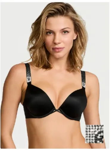Very Sexy Bombshell Add-2-Cups Scattered Shine Strap Push-Up Bra Jet Black
