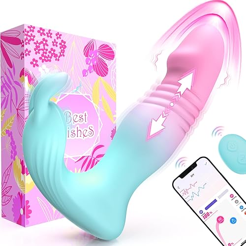 diafabsvg Wearable Vibrator for Womens Sex Toys - 3IN1 Double-Ended Dildos App Remote Vibrators with 9 Vibrating Bunny & 9 Thrusting Dildo Levels - Color4-PinkBlue