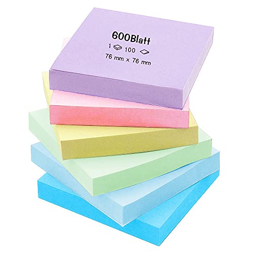 Sticky Notes Pastel 3 x 3 Inches, 6 Pads Self-Adhesive Set 600 Sheets Total