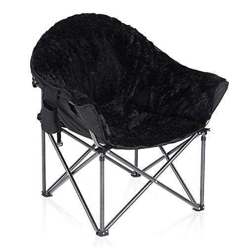 ALPHA CAMP Plush Moon Saucer Chair with Carry Bag - Supports 350 LBS, Black - Black